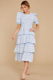 Good Girl Light Blue Floral Print Midi Dress