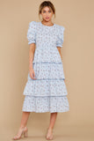 Good Girl Light Blue Floral Print Midi Dress
