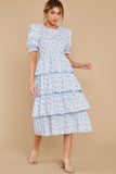 Good Girl Light Blue Floral Print Midi Dress