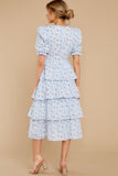 Good Girl Light Blue Floral Print Midi Dress
