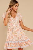 Magnetic Hearts Peach Multi Floral Print Dress