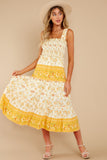Swing Into Spring Gold Floral Print Maxi Dress