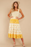 Swing Into Spring Gold Floral Print Maxi Dress
