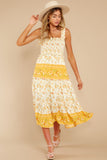 Swing Into Spring Gold Floral Print Maxi Dress