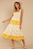 Swing Into Spring Gold Floral Print Maxi Dress