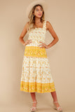 Swing Into Spring Gold Floral Print Maxi Dress