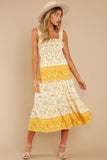 Swing Into Spring Gold Floral Print Maxi Dress