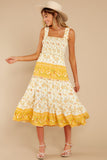 Swing Into Spring Gold Floral Print Maxi Dress