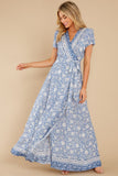 Taking A Chance Blue Multi Floral Print Maxi Dress