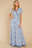 Taking A Chance Blue Multi Floral Print Maxi Dress