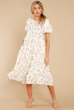 In Over My Head Ivory Floral Print Midi Dress