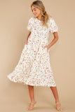 In Over My Head Ivory Floral Print Midi Dress