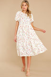 In Over My Head Ivory Floral Print Midi Dress