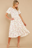 In Over My Head Ivory Floral Print Midi Dress