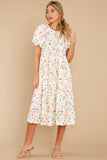 In Over My Head Ivory Floral Print Midi Dress