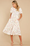 In Over My Head Ivory Floral Print Midi Dress