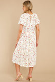 In Over My Head Ivory Floral Print Midi Dress