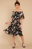 In My Dreams Black Floral Print Midi Dress