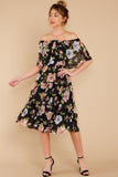 In My Dreams Black Floral Print Midi Dress