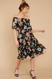 In My Dreams Black Floral Print Midi Dress