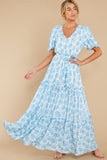 Light Hearted Charm Blue Print Maxi Dress