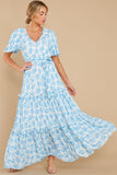 Light Hearted Charm Blue Print Maxi Dress