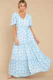 Light Hearted Charm Blue Print Maxi Dress