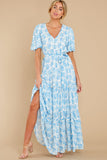 Light Hearted Charm Blue Print Maxi Dress