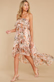 One Sure Way Blush Floral Print High-Low Dress