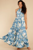 Fully Enamored Blue Multi Floral Print Maxi Dress