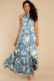 Fully Enamored Blue Multi Floral Print Maxi Dress