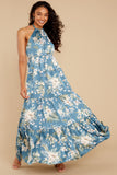Fully Enamored Blue Multi Floral Print Maxi Dress