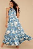Fully Enamored Blue Multi Floral Print Maxi Dress
