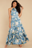 Fully Enamored Blue Multi Floral Print Maxi Dress