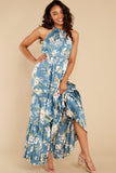 Fully Enamored Blue Multi Floral Print Maxi Dress