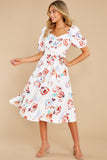 Into Your Arms White Floral Print Midi Dress