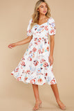 Into Your Arms White Floral Print Midi Dress