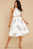 Just A Natural White Floral Print Midi Dress