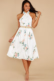 Just A Natural White Floral Print Midi Dress