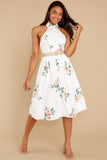 Just A Natural White Floral Print Midi Dress