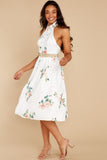 Just A Natural White Floral Print Midi Dress