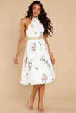 Just A Natural White Floral Print Midi Dress