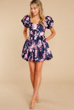 Spring In Your Step Navy Floral Print Dress