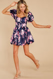 Spring In Your Step Navy Floral Print Dress