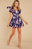 Spring In Your Step Navy Floral Print Dress