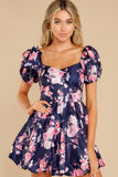 Spring In Your Step Navy Floral Print Dress
