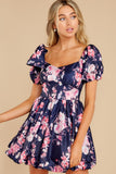 Spring In Your Step Navy Floral Print Dress