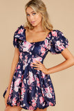 Spring In Your Step Navy Floral Print Dress