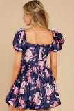 Spring In Your Step Navy Floral Print Dress