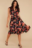 Intended Or Not Black Floral Print Midi Dress